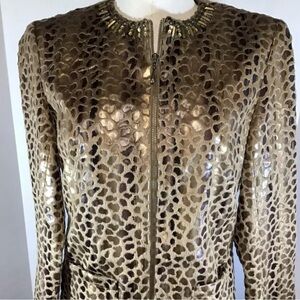 Alfred Dunner Womans Animal Metallic Print Jacket Full Zipper Casual Petite 18P